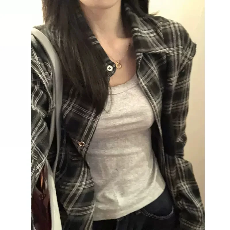 

plus Size 300 Pou Women's Plaid irt Jaet Loose Korean Sle Spring Autumn Trendy Top for All Body pes