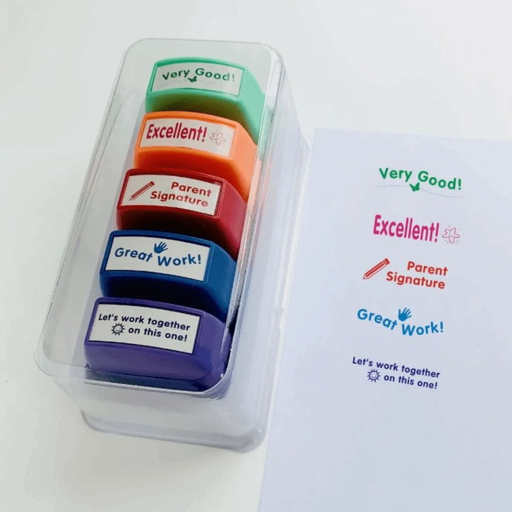 

Набор из 5/8 шт. креативных штампов для отзывов учителей, разноцветные, с автоматической подачей чернил, мультяшные, английская версия