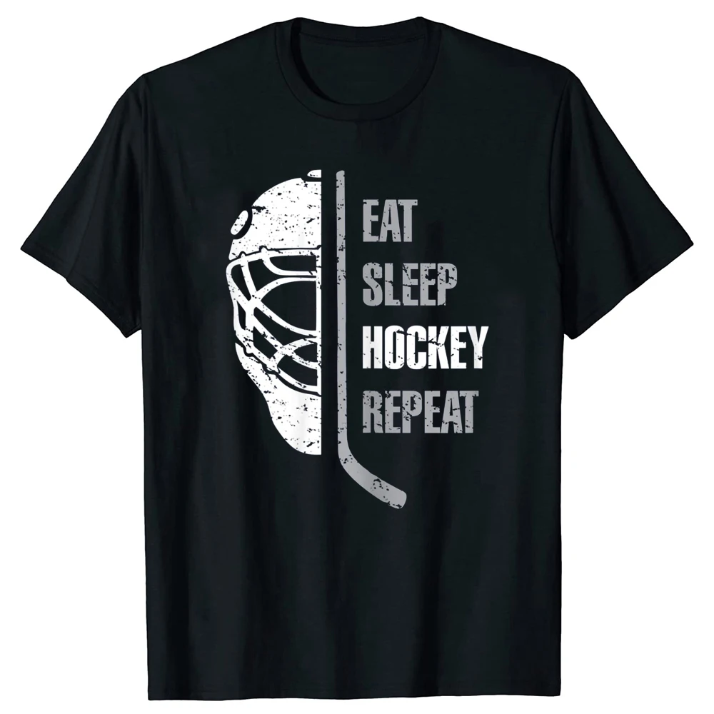 Funny Eat Sleep Hockey Repeat Christmas T Shirts Graphic Cotton Streetwear Short Sleeve Birthday Gifts Summer Style T-shirt Men