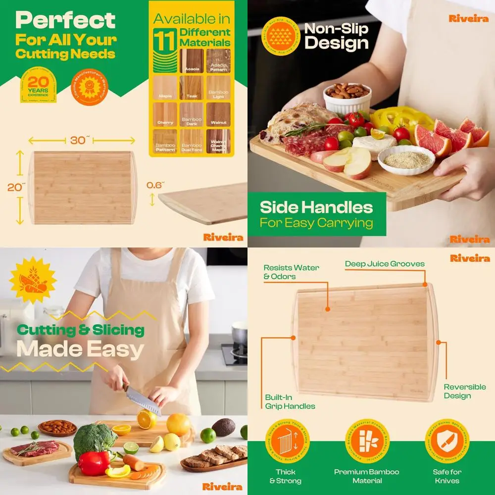 

Gourmet Bamboo Cutting Board - 20x30 Wooden Chopping Board with Juice Grooves for Kitchen Decorative Use