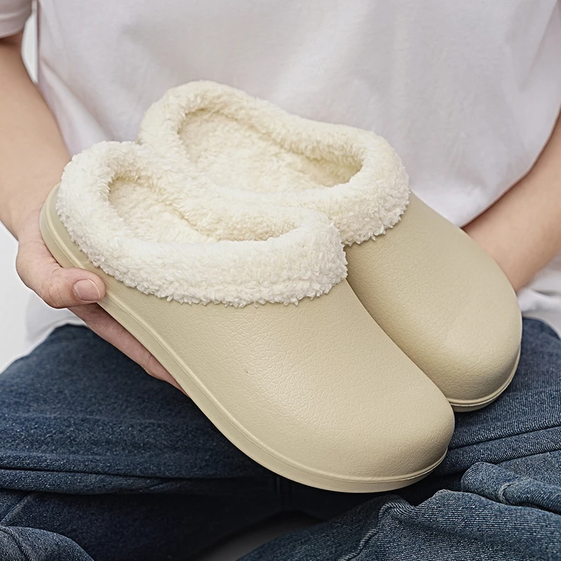 

Half Dragged Cotton Shoes Men Winter Warm Plush Slippers EVA Slippers Male Waterproof Home Slides Cotton Shoes Mens House Clogs