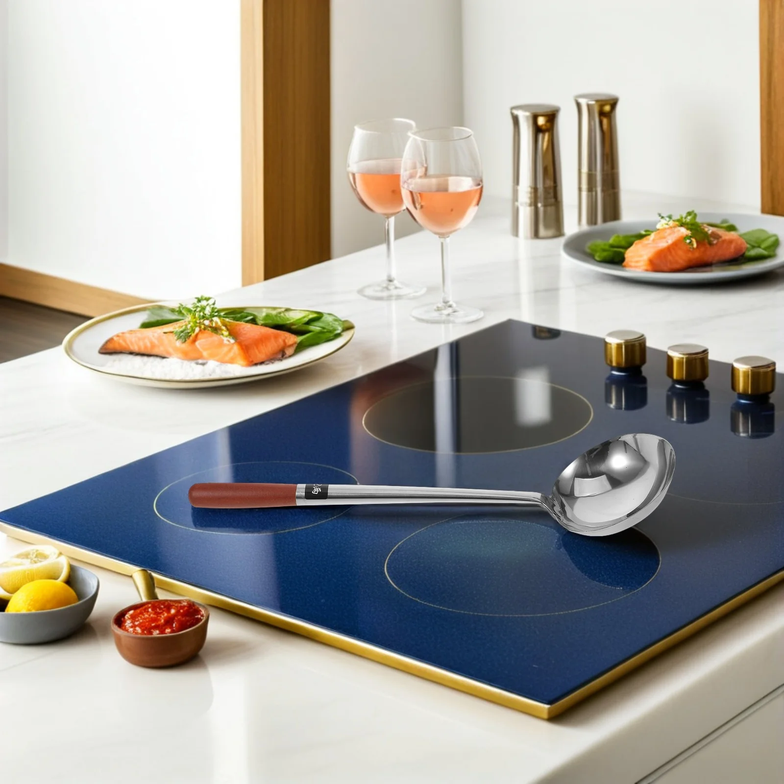 

Stainless Steel Cooking Ladle Long Handle Wok Utensil Large Soup Spoon for Stirring Serving Frying Kitchen Tool Home Commercial