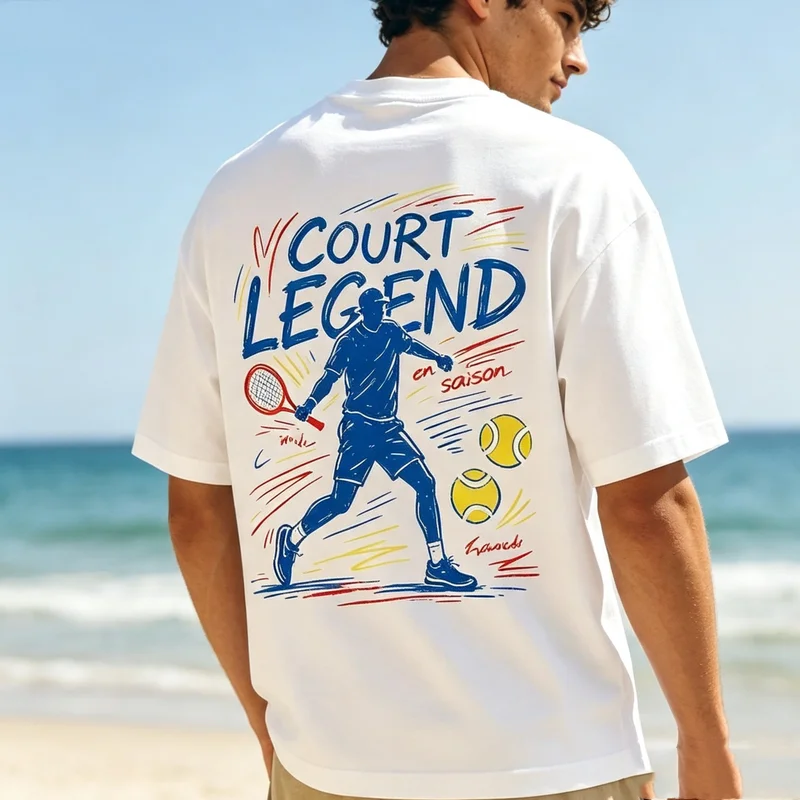 Vintage Court Legend Tennis Double Sided  Graphic T Shirt  Cotton Sleeve Tee French Retro Sport Casual Summer Streetwear Top