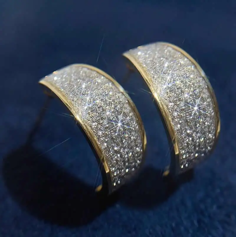 

Solid AU750 Gold Earrings Women 18K Yellow Gold zircon Moon Stud Earrings