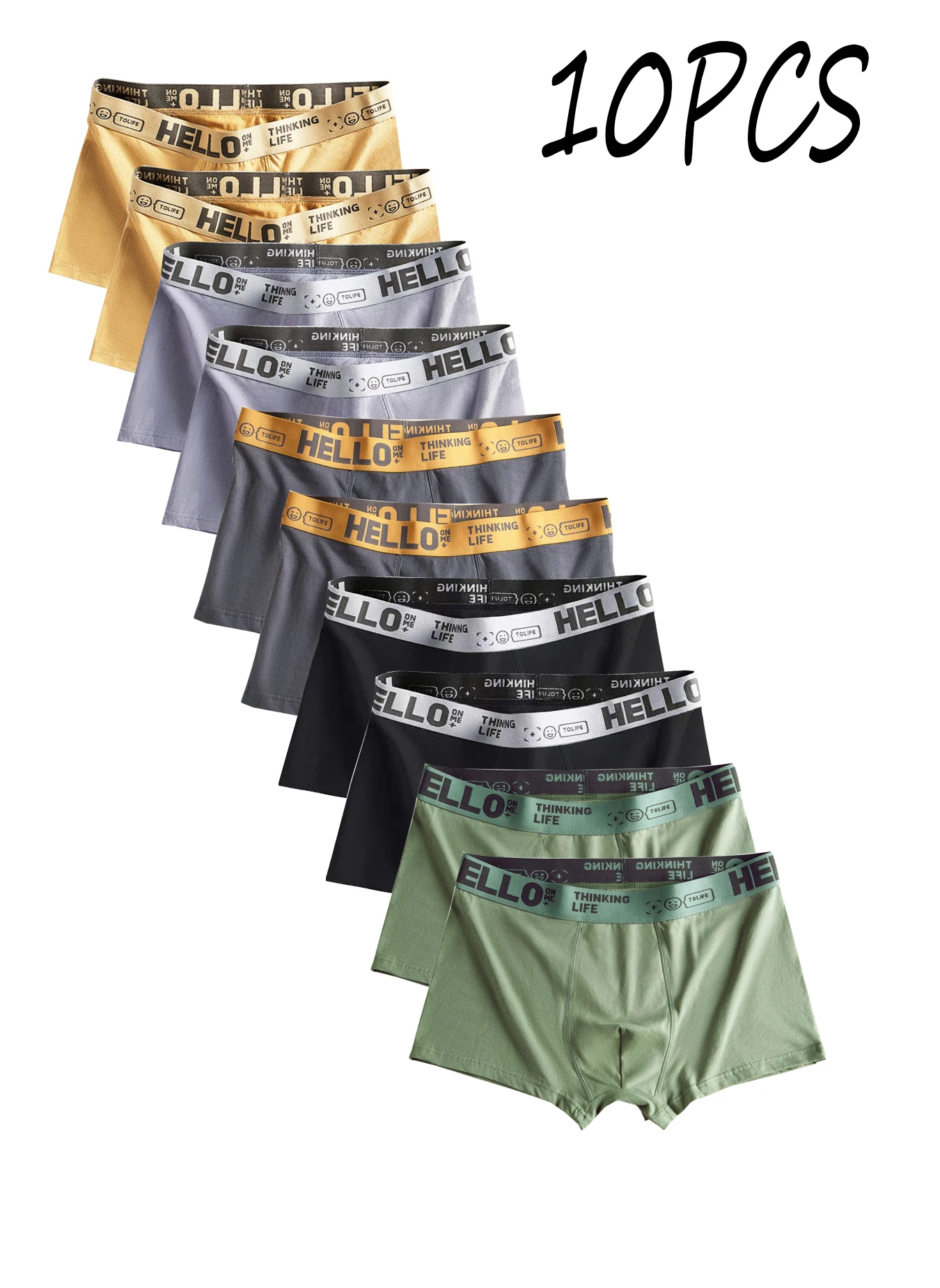 

Men's underwear, 10-piece set, breathable and comfortable flat briefs, casual sporty and travel-friendly boxers