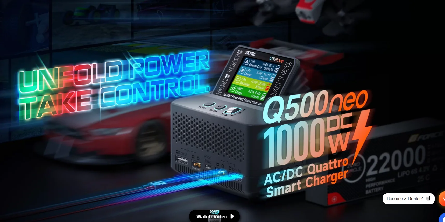 SKYRC Q500neo 4-Channel AC/DC Balanced 1000W Charger for RC Cars Smart LiPo Battery Charging System