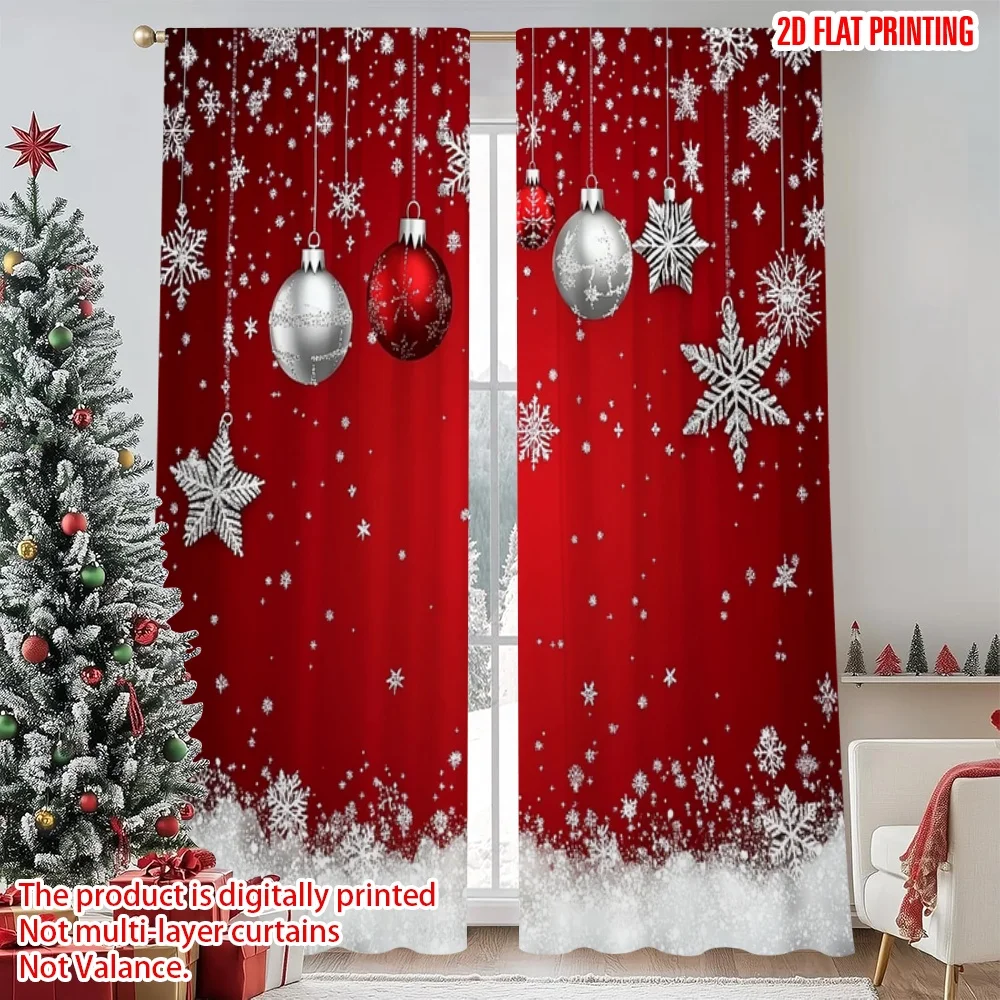 2pcs 2D flat printing Classic Christmas Curtains Christmas and Winter Wonderland Digital Printed Polyester Drapes Family Party