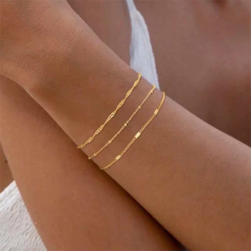 2 Stück geschichtete Schlangenketten-Armbänder für Frauen, zierliche vergoldete Herz-Accessoires, Handkette, Schmuck für Freundin, Geschenk – Detail 4