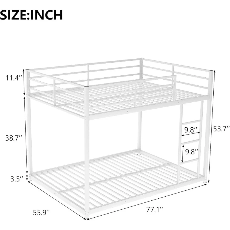 Volledig metalen stapelbed, laag stapelbed met ingebouwde ladder voor kinderen, tieners, meisjes, jongens, wit