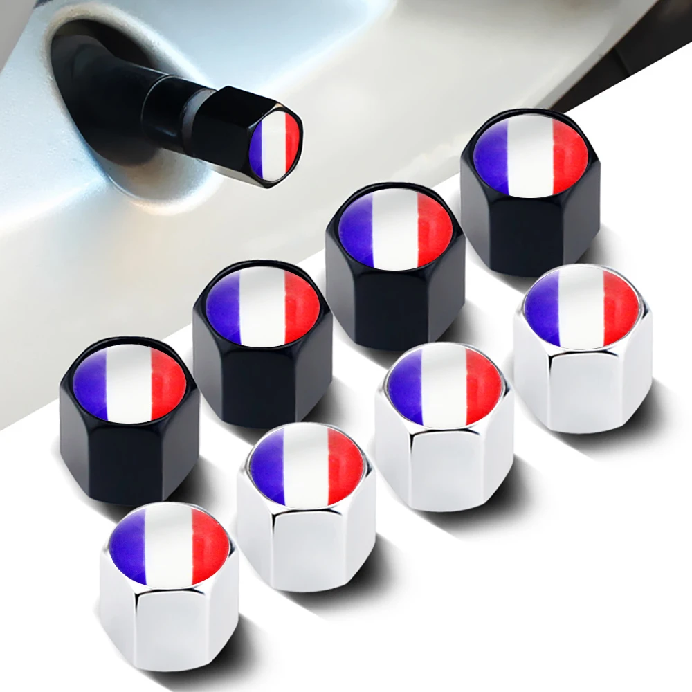 For Peugeot Citroen Opel Renault Car Air Valve Stem Caps 4PCS France Flag Car Wheel Air Cover Dust Proof