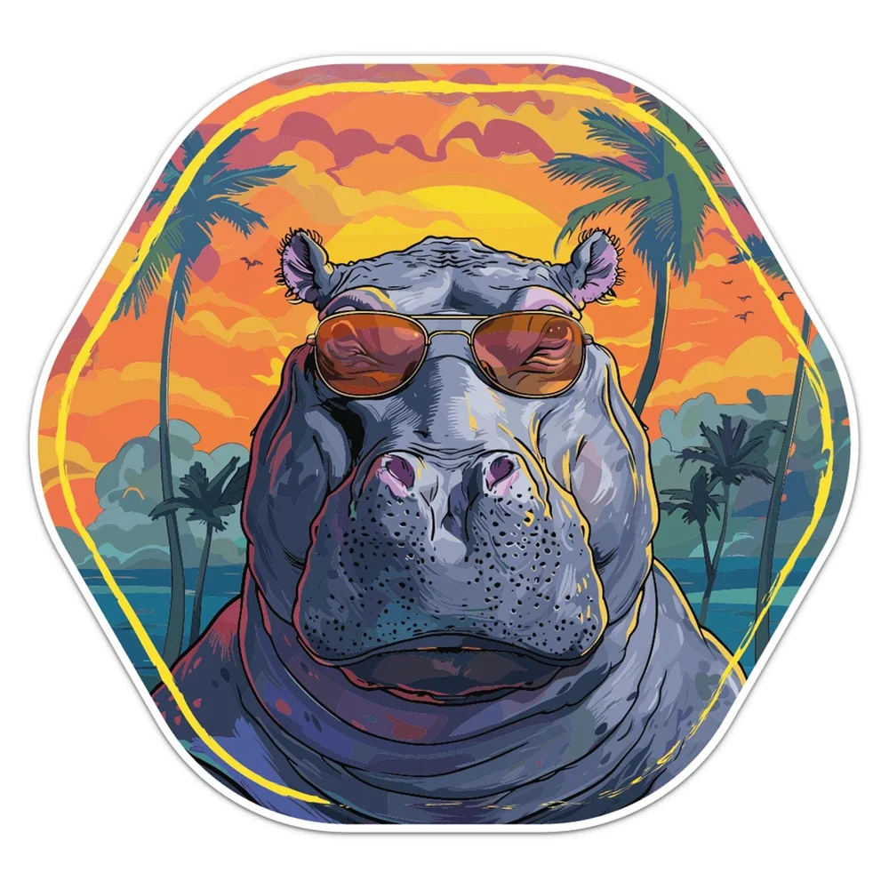 Cool Hippopotamus Wild Animal Funny Vinyl Car Sticker Decorative Decal for Car Body and Laptop Animal Art Decoration