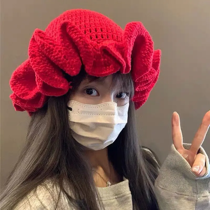 المرأة شيك الكروشيه دلو قبعة لطيف تكدرت حافة قبعة مرنة بسط متماسكة قبعة صياد مع متعة الدانتيل التفاصيل #3