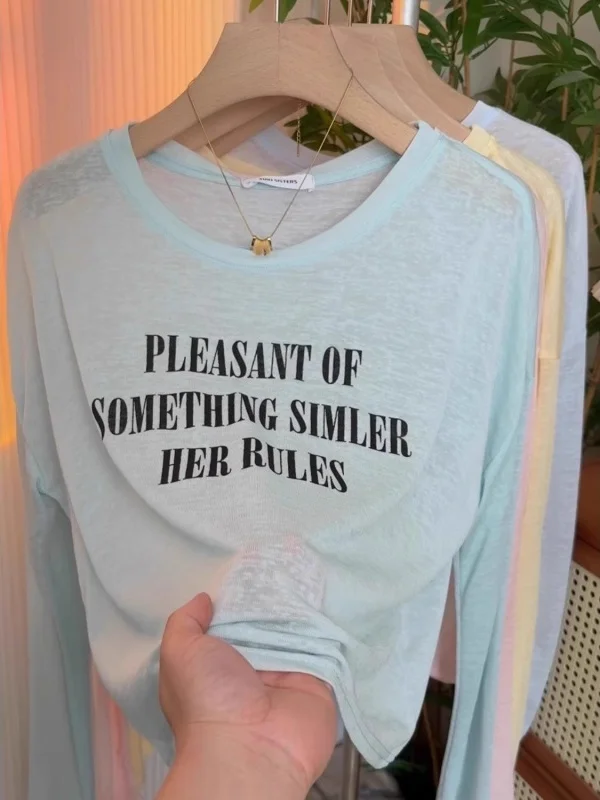 

Outlet Summer Long Sleeve round Neck Cover up T Shirt Women's Korean Style Versatile Fashion Simple Top Commute Style Loose Fit