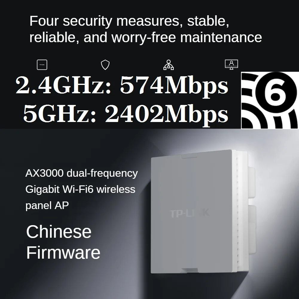 

Dual Band 3000Mbps in Wall AP WiFi6 project Indoor AP 802.11AX WiFi 6 Access Point 2.4GHz 574Mbps 5GHz 2402Mbps PoE Power Supply