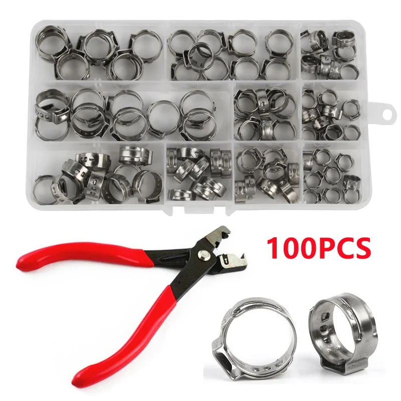 100pcs Boxed Stainless Steel Single Ear Hoop Combination Vise Clamp Rings Crimp Pinch Set or Pliers Wood Working Clamps