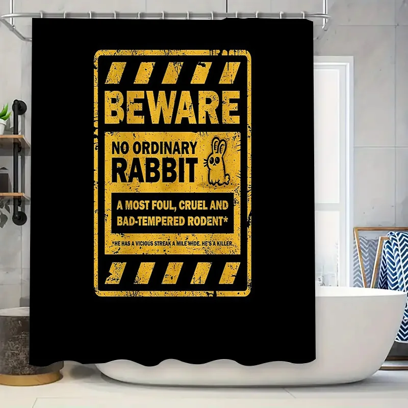

Funny Rabbit Warning Sign Bath Curtain Cute Bunny Decor Washroom Shower Curtain Farmhouse Style Home Decor Gift Idea Novelty Des