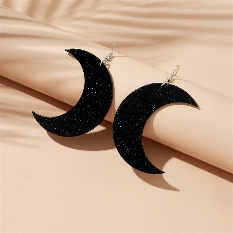 YAOLOGE Acrylic Creative Black Bend Moon Pendant Earrings For Women Girl New Trend Ear Dangle Cartoon Jewelry Gift Party серьги