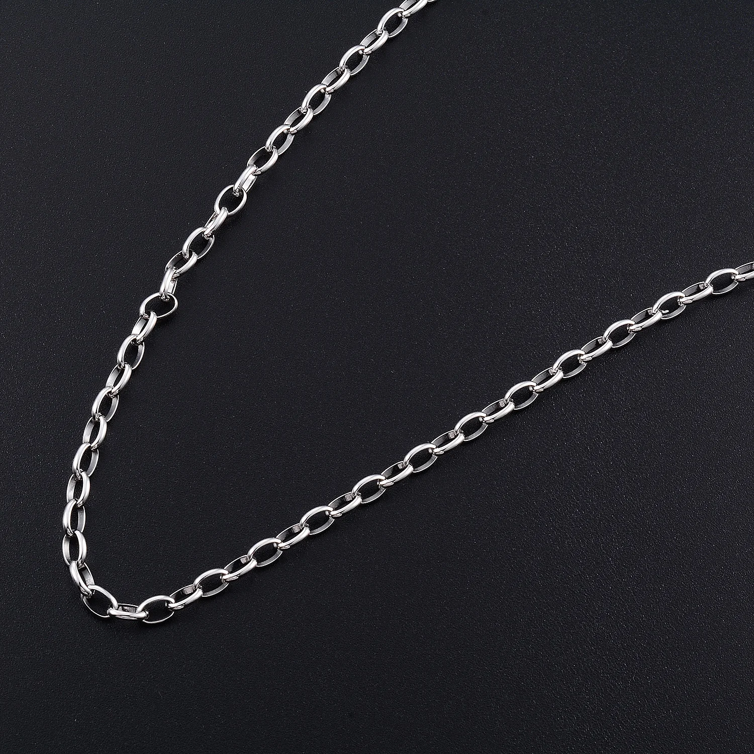 Yadreva Herren Damen Edelstahl Rolo Halskette Ovale O-Kette Silberfarben Kubanische Gliederkette DIY Schmuckzubehör – Detail 3
