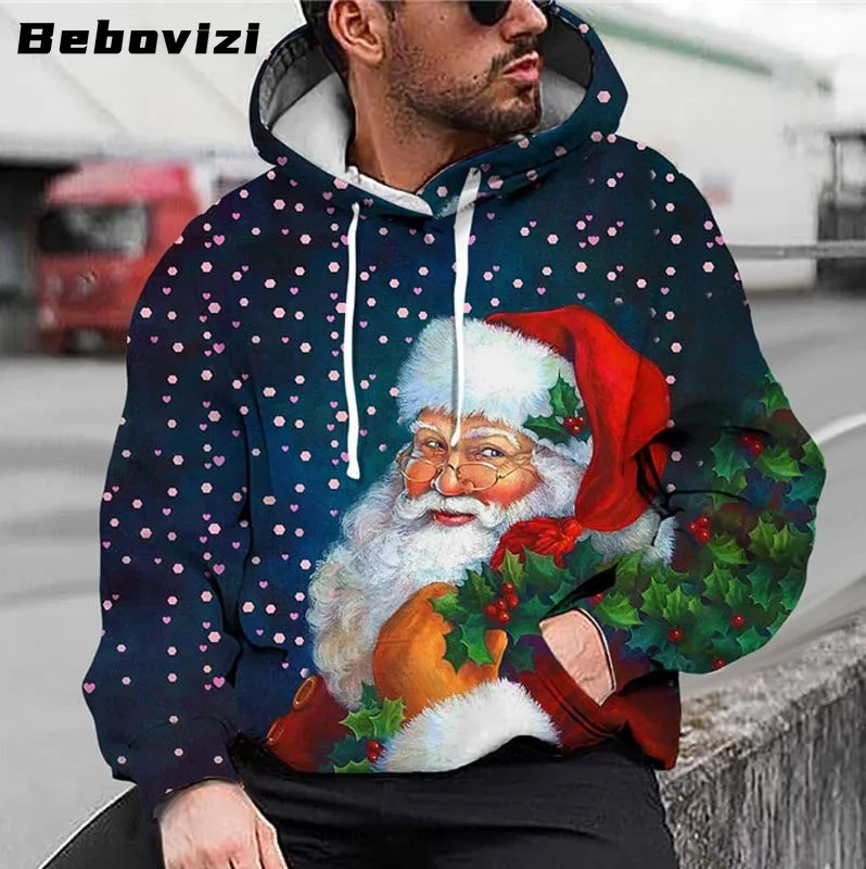 Plus Size 4XL 5XL Fashion Women Mens Christmas Hoodie Sweatshirt Santa Claus Print Hooded Streetwear Harajuku Pullover Cosplay