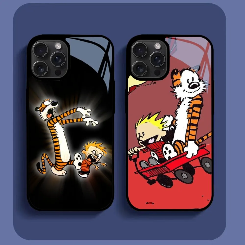 Cartoon C-Calvin And H-Hobbes Phone Case For iPhone16 15 14 13 12 11 Pro Xs Max Mini XR X 7 8 Plus luxury Mirror Hard Funda