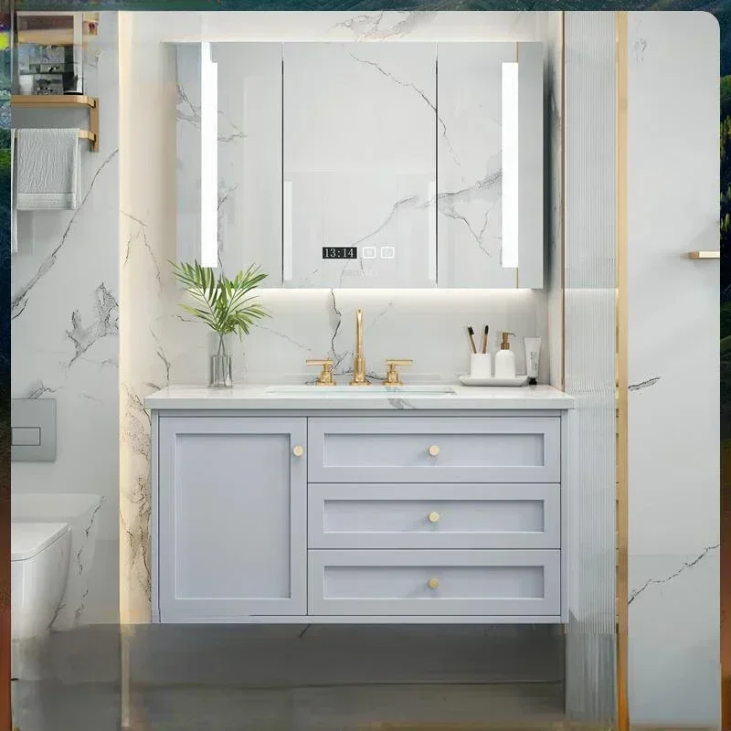 Nordic Light Luxury Bathroom Cabinet Smart Mirror Simple Bathroom Vanity Cabinet with Sink Toilet Washbasin Bathroom Furniture