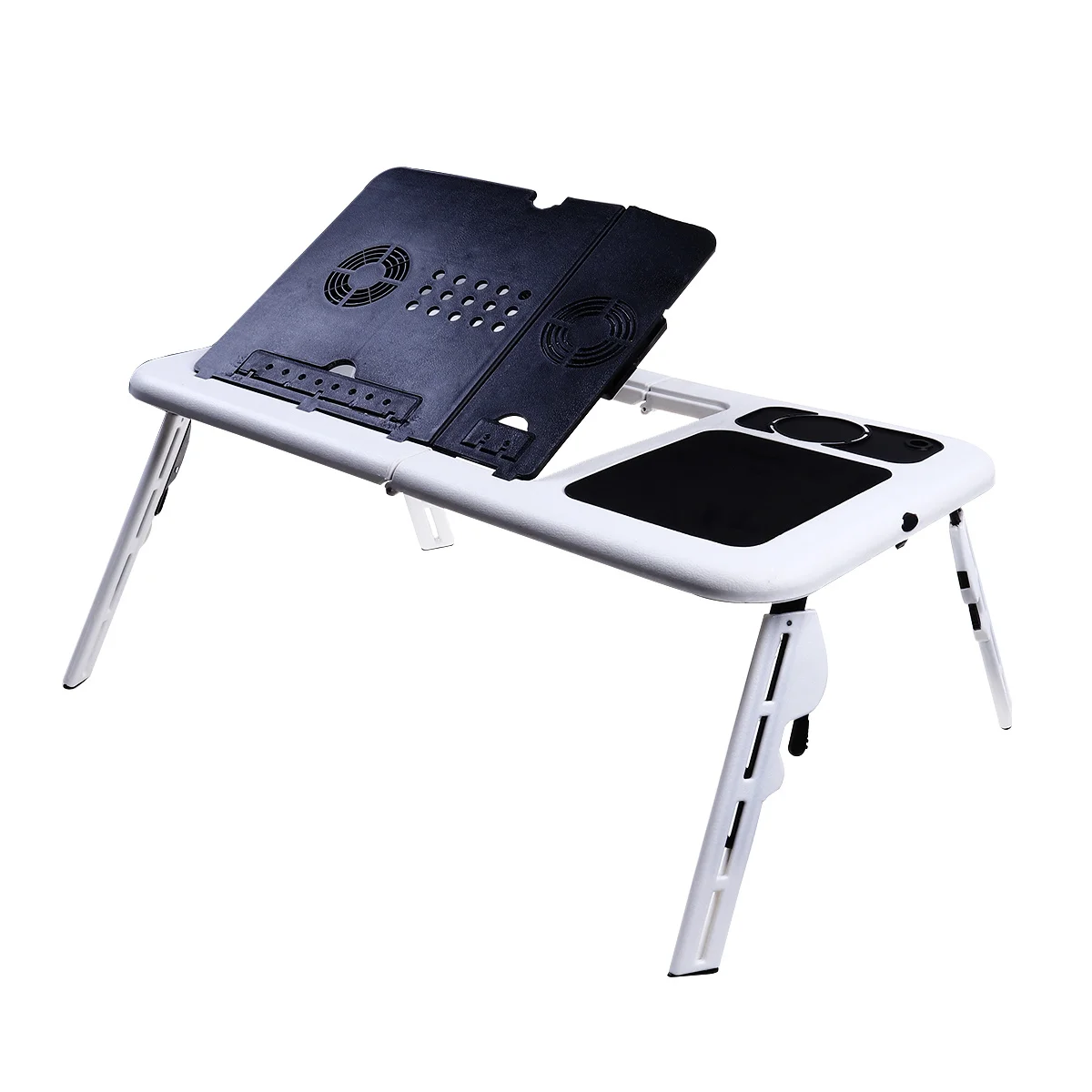 

Foldable Laptop Table Tray Desk Black White Adjustable Angle Height Cooling Fan Dual Cooling Fans Foldable Portable Laptop