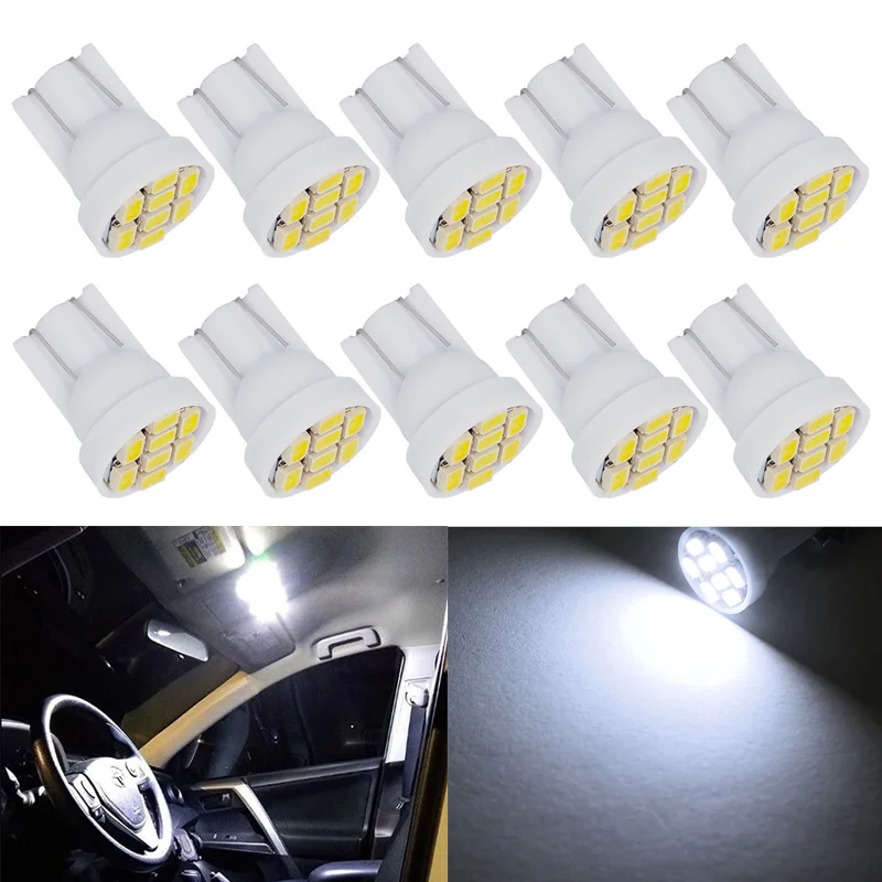 10x Car Roof Door Interior Dome Reading Light T10 W5W 8 SMD 5W5 LED Bulb 12V Auto Clearance Wedge Side Signal Lamps Super Bright