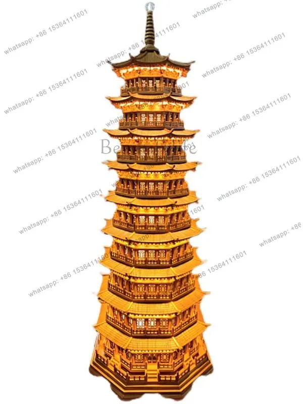 ancestral hall temple decoration home gift box ornament elm rosewood pagoda light strip version