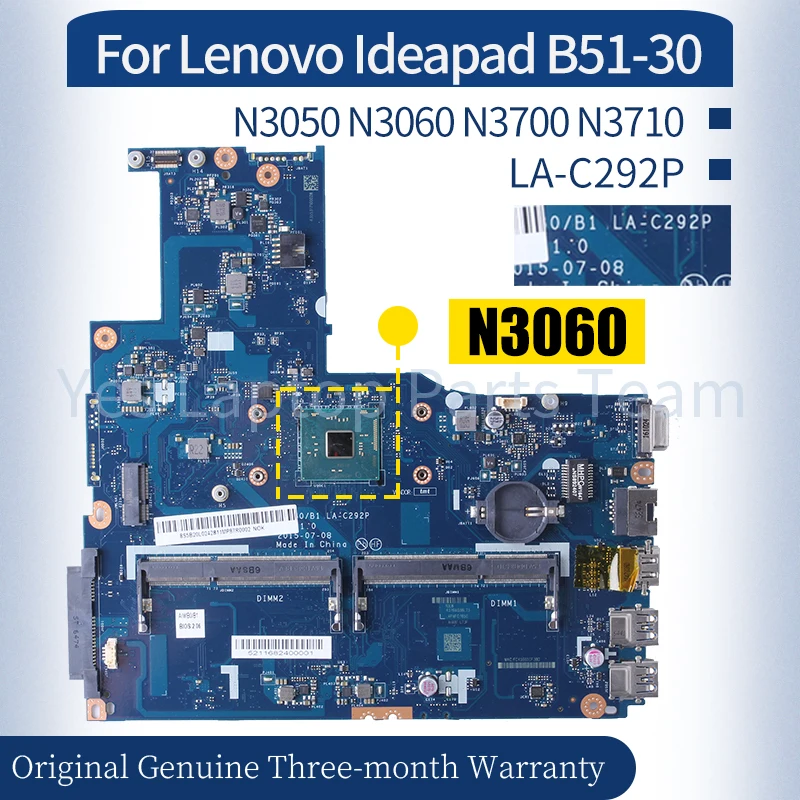 LA-C292P For Lenovo Ideapad B51-30 Laptop Mainboard 8S5B20L02430 8S5B20J78475 N3050 N3060 Notebook Motherboard 100％ Tested