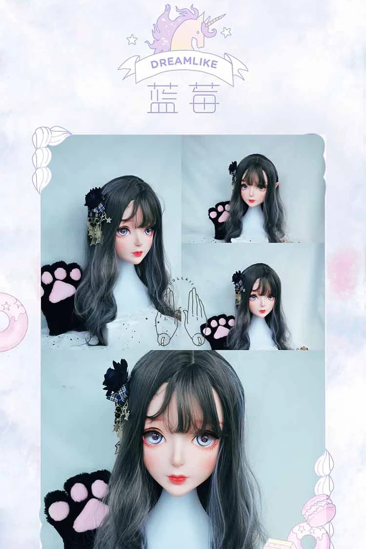 (DOLLKII-D) Top Quality Handmade Female Girl Resin Half Head Cosplay Japanese Role Play BJD Kigurumi Mask Crossdresser Doll Mask