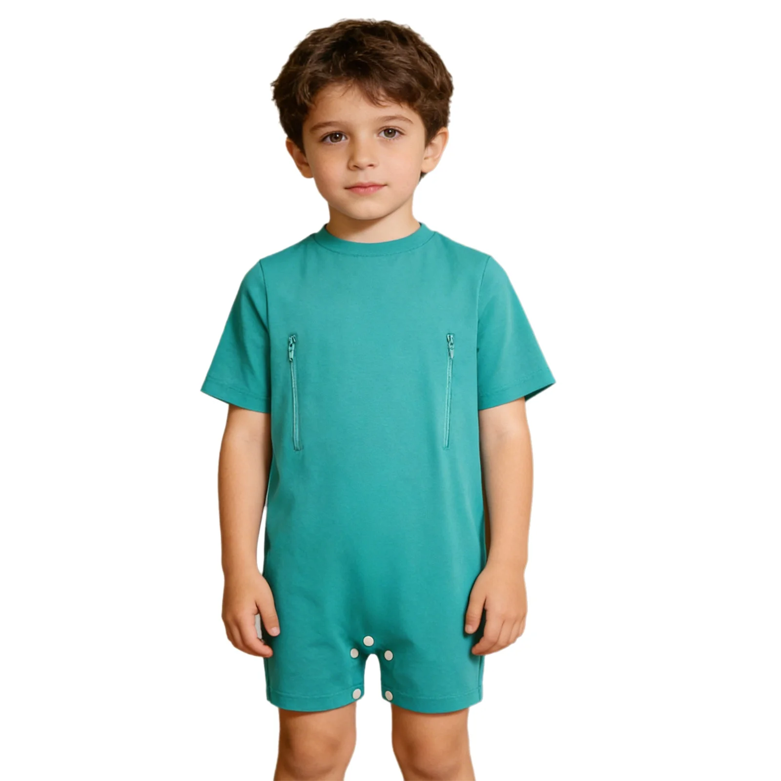 Ropa Adaptada para Niños y Niñas con Necesidades Especiales, Bata de Paciente con Cierre de Cremallera y Abertura para Tubo, Manga Corta, Botones a Presión en la Entrepierna