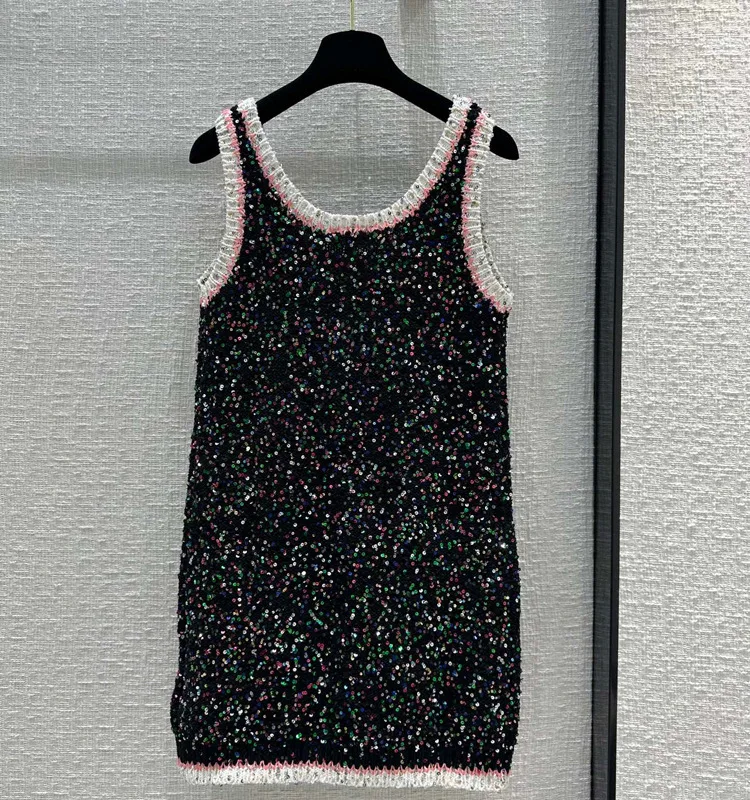 Holiday Style Spring Summer Chic Women High Quality Sequins Knitted Sundress Elegant Dress C692