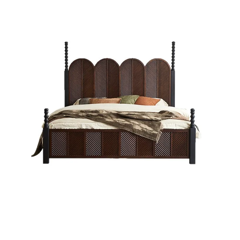 

French vintage solid wood bedAmerican master bedroom walnut double bed Minimalist modern bedroom furniture vintage wedding bed