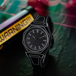 Lightweight Polycarbonate case high tech black men's watch classic simple silicone strap men's quartz watch fashion style clock