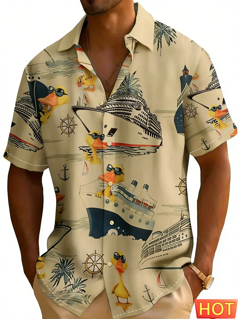 Camisas hawaianas divertidas con diseño de pato para hombre y mujer, camisa de playa informal de manga corta con botones y ajuste relajado, camiseta para hombre