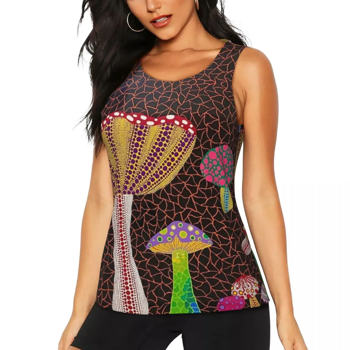 Custom Yayoi Kusama Toadstools Abstract Art Yoga Shirt Women Athletic Workout Running Tank Tops