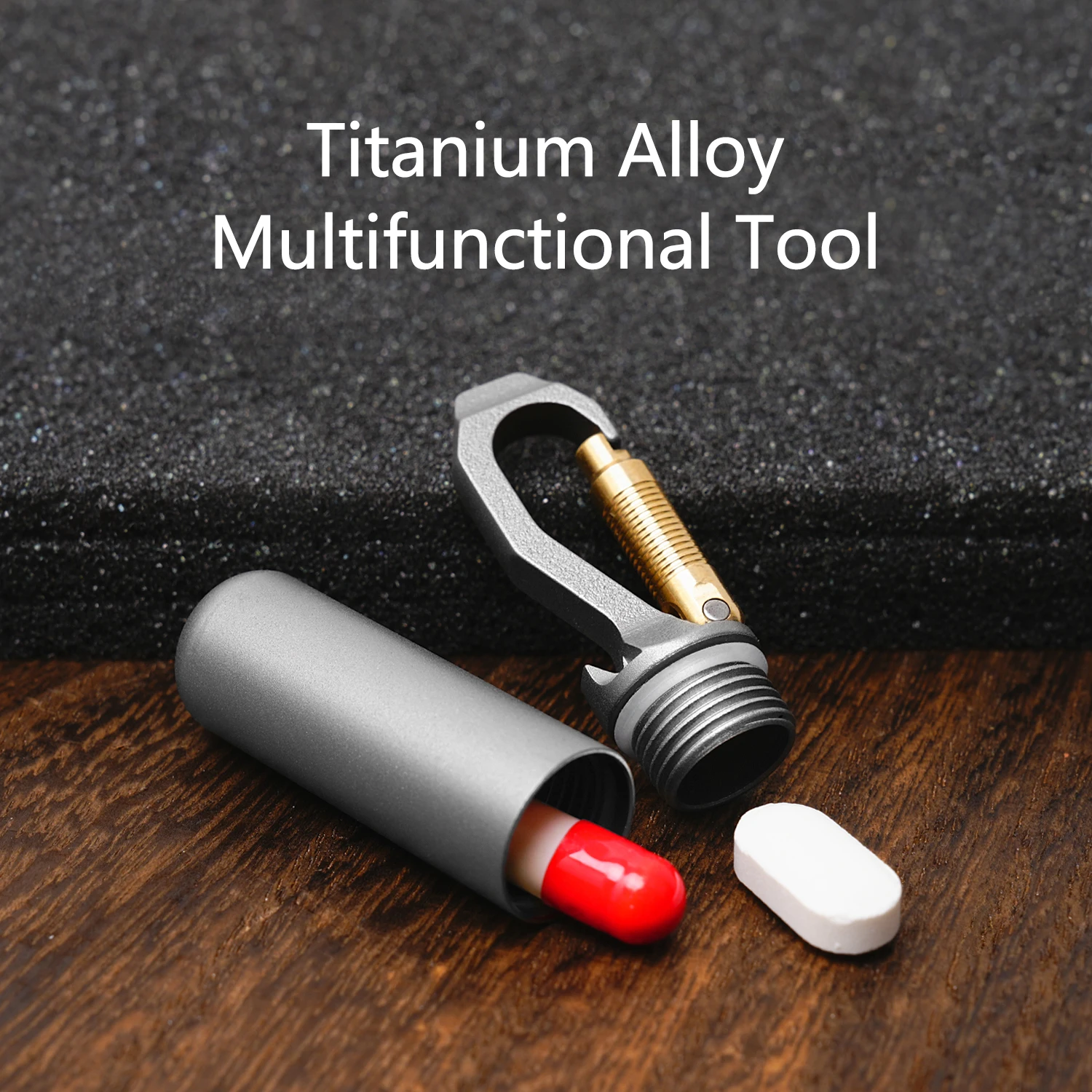 

Titanium alloy small medicine bottle waterproof Pill bottle multifunctional keychain with bottle opener outdoor camping EDC tool