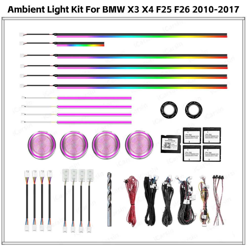 

APP Control 256 Colors Ambient Light for BMW X3 X4 F25 F26 2010-2017 Air Vent Atmosphere LED Strip Lighting Upgrade Kit