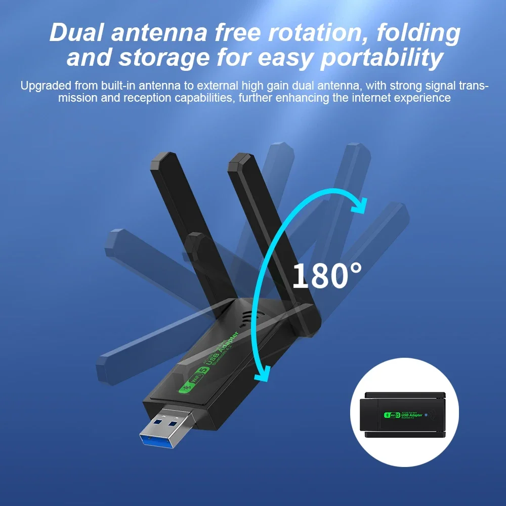 150 м USB Bluetooth-адаптер с двумя антеннами для ПК, беспроводная мышь, клавиатура, музыкальное аудио, сетевой приемник 1300 Мбит/с, передатчик