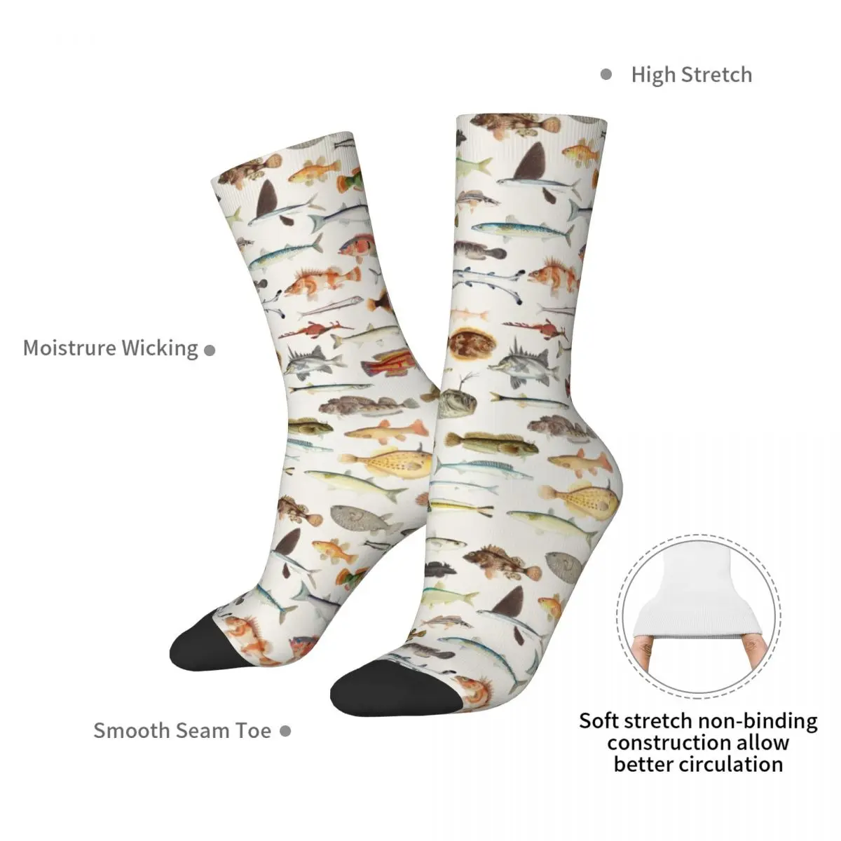 Fish Chart Socks Ocean Kawaii Stockings Spring Anti Skid Women Men Socks Comfortable Printed Running Sports Socks