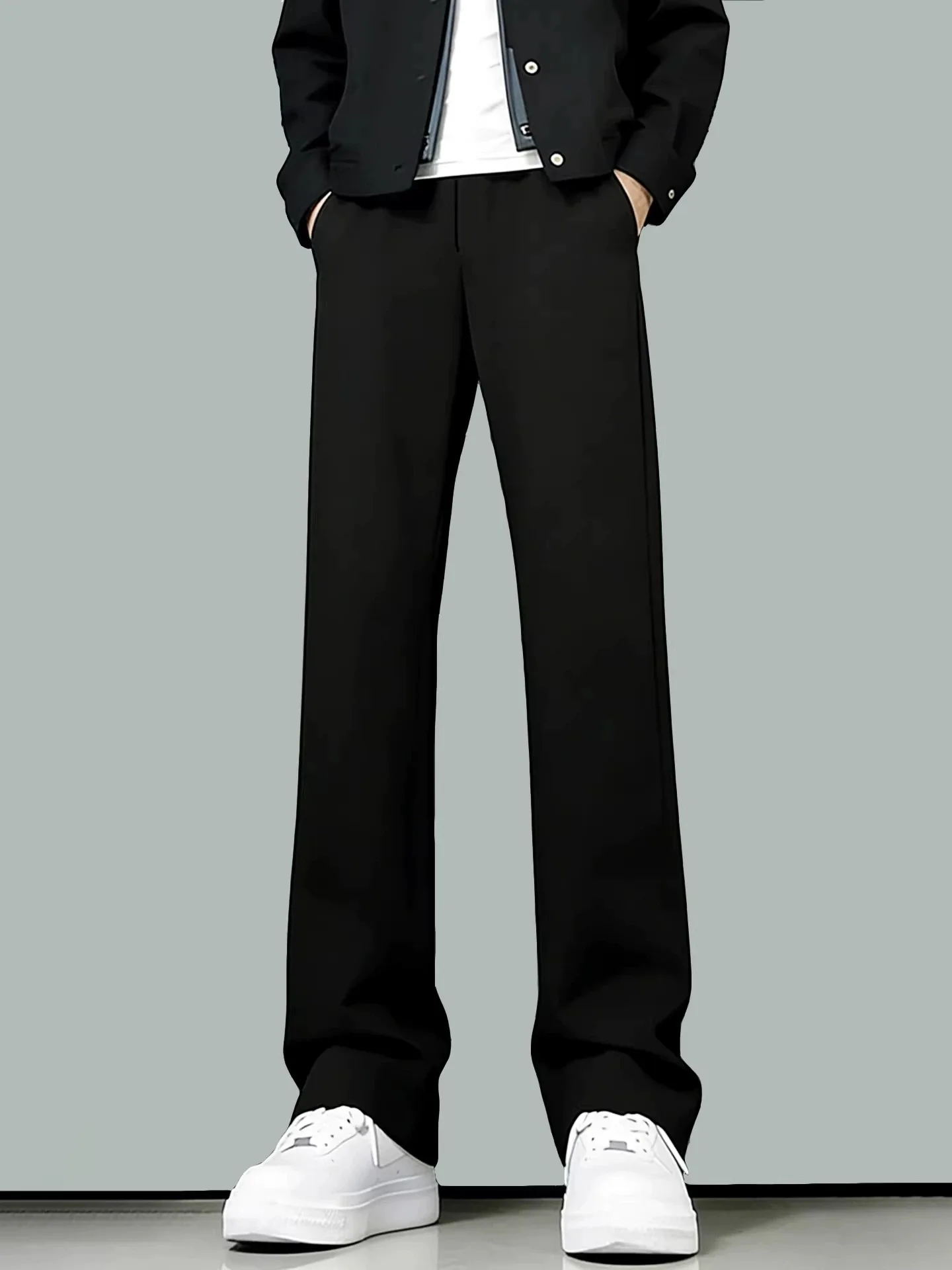 

Bla High Waist Straight Leg Men's Pants Winter Fce Lined American Sle Casual Suit Pants Drapey Flared Trousers