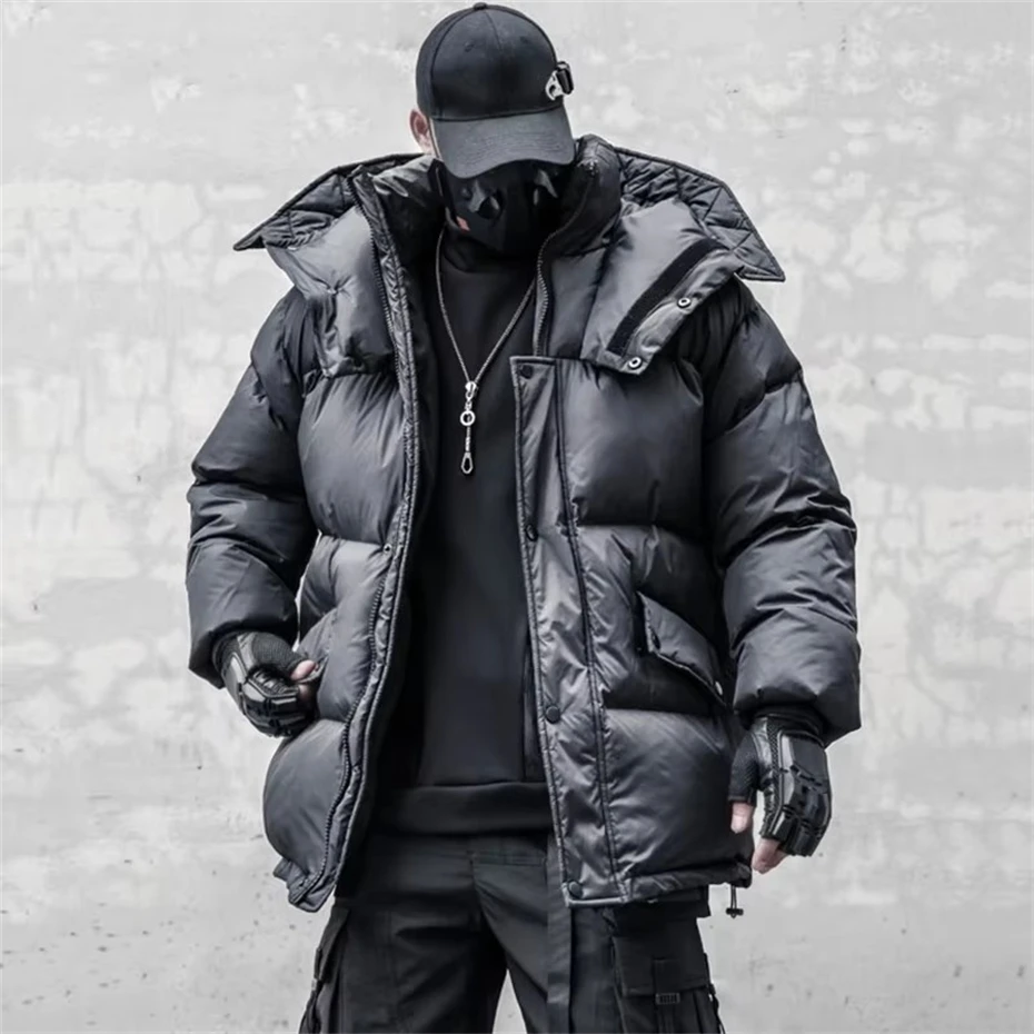 Winter Puffer Jackets Parkas Men Hooded Oversized Padded Coats Hip Hop Streetwear Punk Warm Black Thick Jackets Mens Clothing