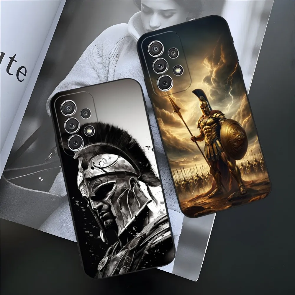 Black Spartan Warrior Phone Case for Samsung Galaxy S23 Ultra S24 S22 S20 Fe S21 Plus A54 A34 A24 A53 M54 Note 20 Back Cover