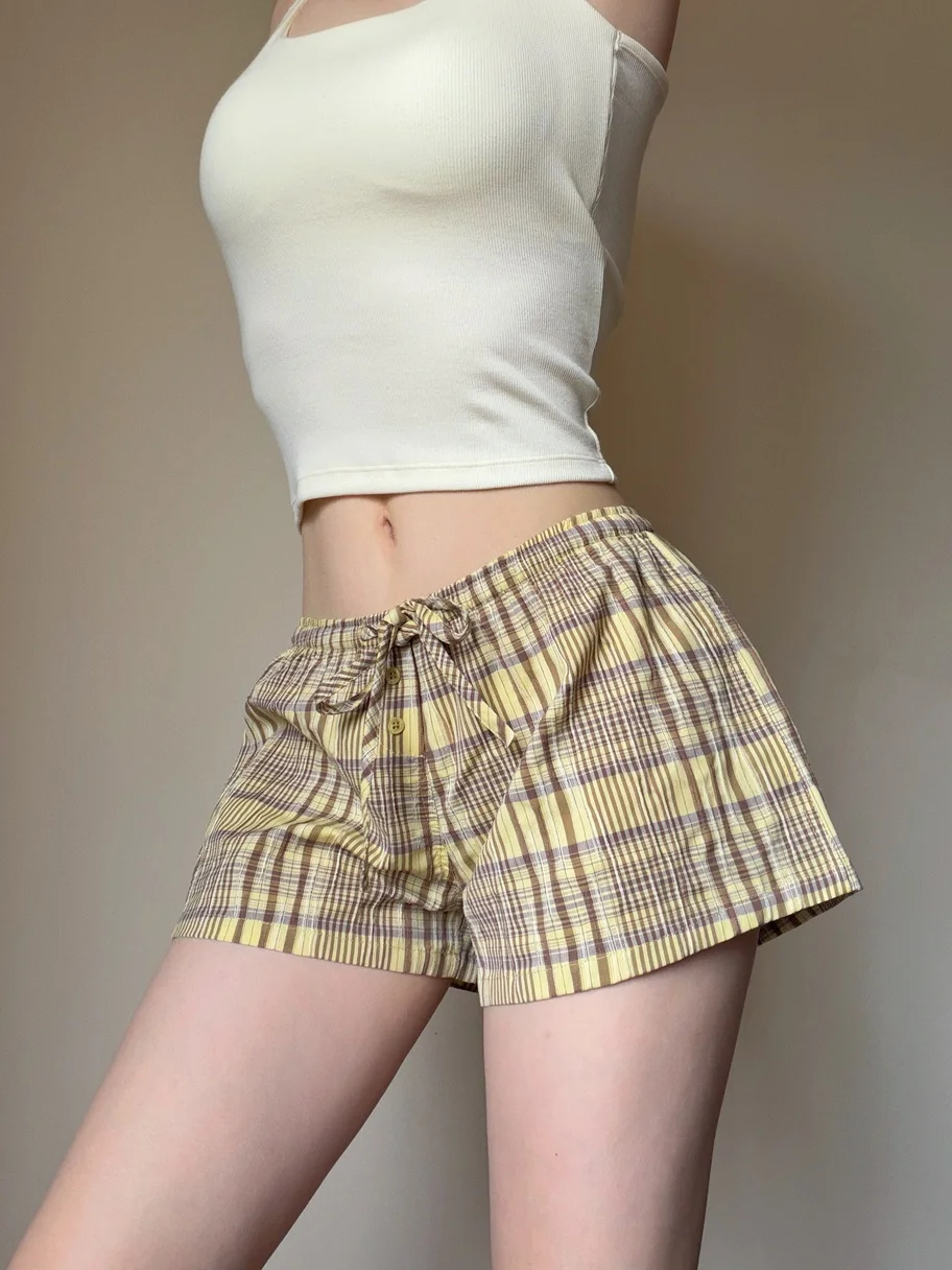 

BM Style Retro Drawstring Home Shorts Loose Lazy Style Sleepwear Teenage Feel Casual Pants Suitable for Indoor And Outdoor Wear