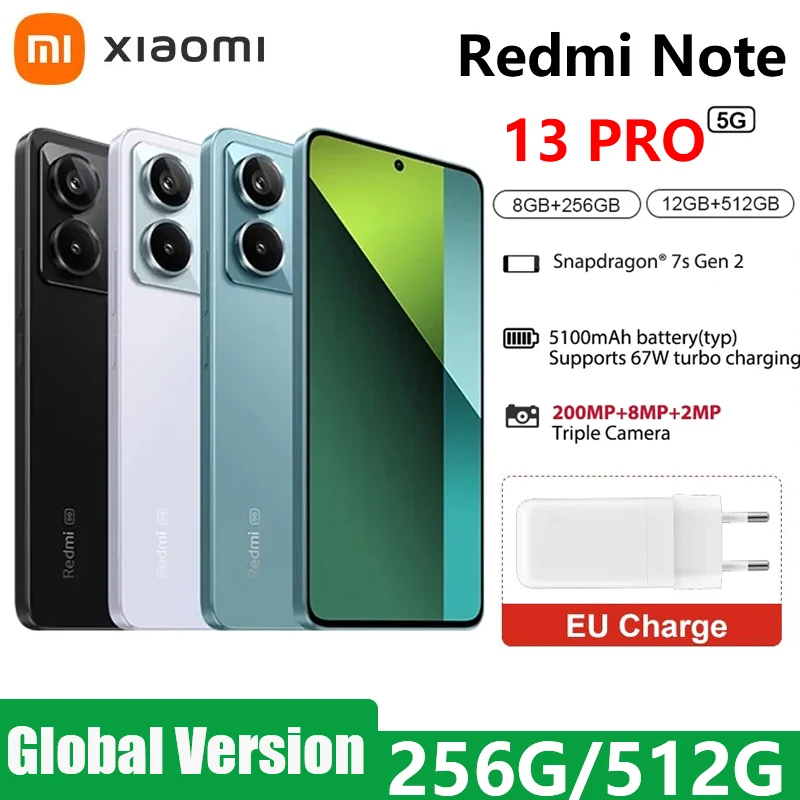 Xiaomi Redmi Note 13 Pro 5G Global Version Smartphone 6.67" 120Hz 1.5K AMOLED Display 8G 128G 12GB 256GB 200MP Camera with NFC