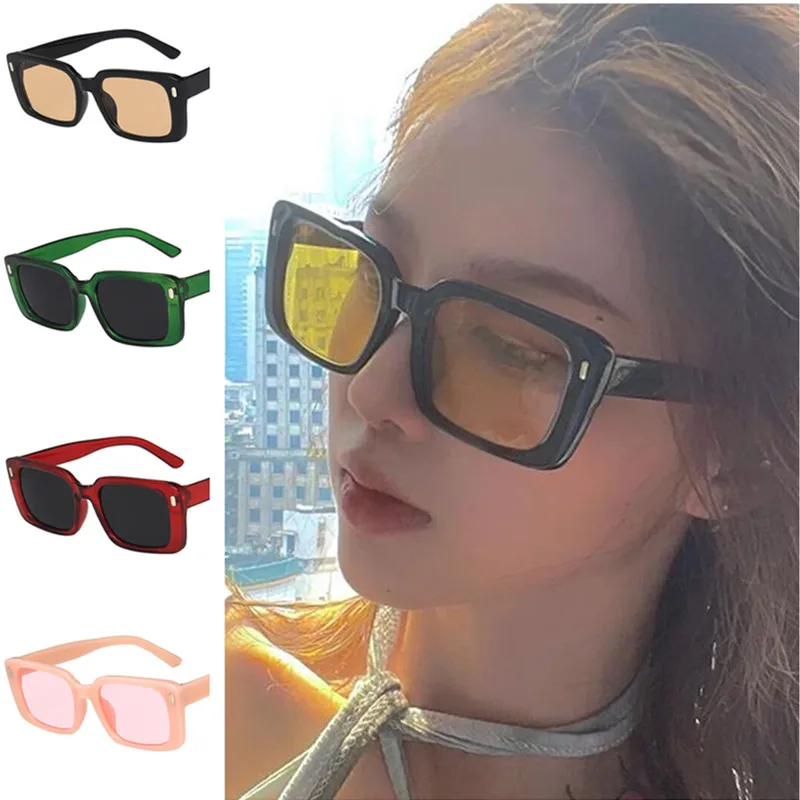 

Fashion Rectangle Sun Glasses Anti-UV Spectacles Simplity Eyeglasses Rice Nails Google Ornamental Retro Sunglasses 6 Colors