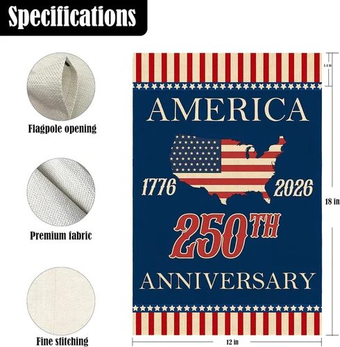 250 Years 4Th of July Patriotic Garden Flag, 12X18 Double Sided Red White and Bl 7445044327387 AAV