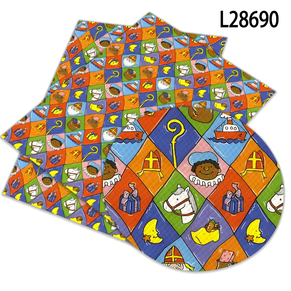 หนังเทียมลายคริสต์มาสเนเธอร์แลนด์ ขนาด 30x22 ซม. ลายซินเทอร์คลาส สำหรับทำโบว์ติดผมและกระเป๋าใบเล็ก