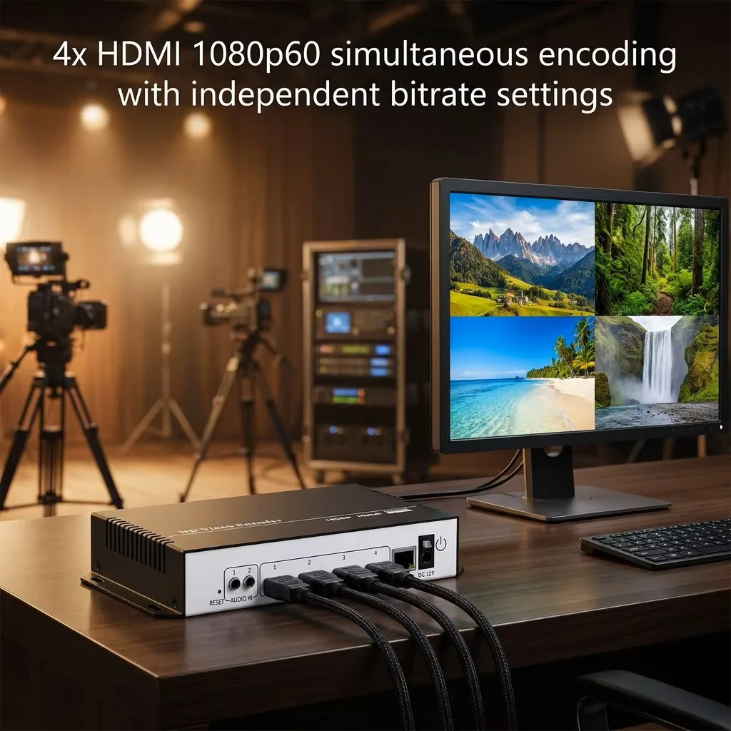 

UNISHEEN Alone Quad H.265 HEVC H.264 Transmitter Live Streaming Broadcast 4in1 RTSP SRT 4K HDMI IP Video Encoder Onvif
