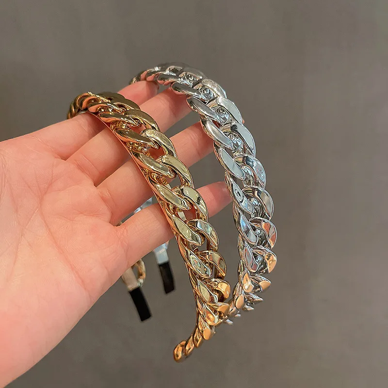 Korean Trendy Headband Metal Chain Tweed Style Hair Band for Women Elegant Non Slip Premium Daily Headwear Hair Tools